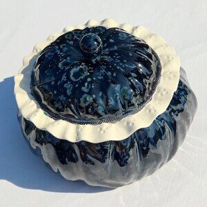 JK Pottery Jar Obsidian Crystalline Glaze Ceramic Pumpkin Duochrome Iridescent